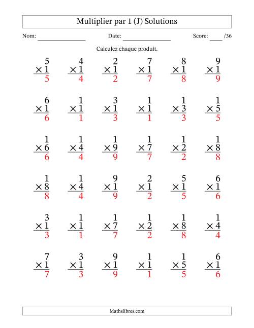Multiplier (1 à 9) par 1 (36 Questions) (J) page 2