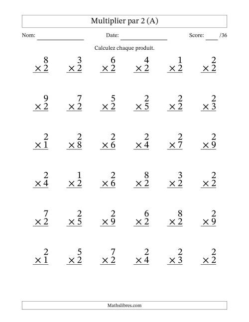 Multiplier (1 à 9) par 2 (36 Questions) (A)