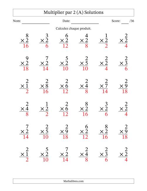 Multiplier (1 à 9) par 2 (36 Questions) (A) page 2