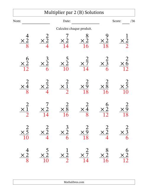 Multiplier (1 à 9) par 2 (36 Questions) (B) page 2