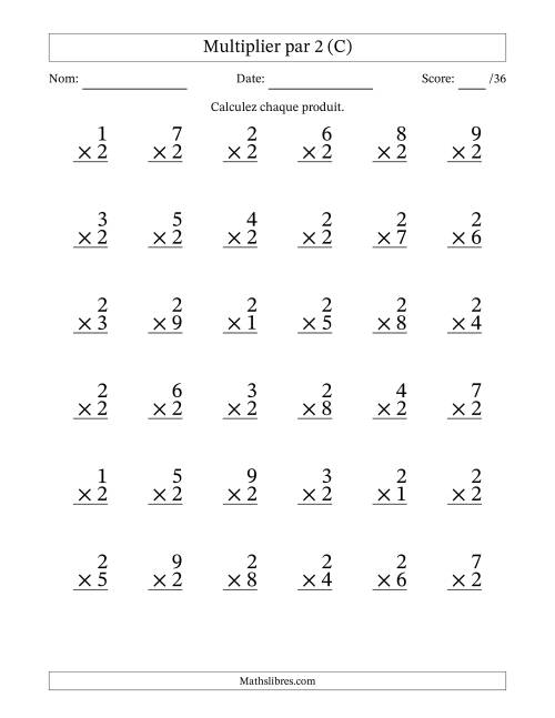 Multiplier (1 à 9) par 2 (36 Questions) (C)