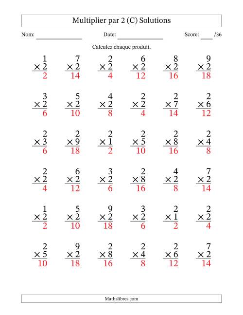 Multiplier (1 à 9) par 2 (36 Questions) (C) page 2