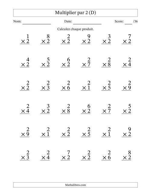 Multiplier (1 à 9) par 2 (36 Questions) (D)