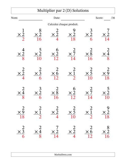 Multiplier (1 à 9) par 2 (36 Questions) (D) page 2