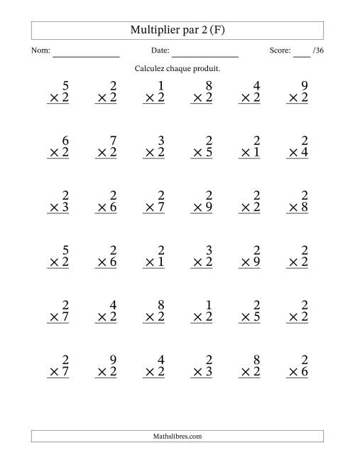 Multiplier (1 à 9) par 2 (36 Questions) (F)