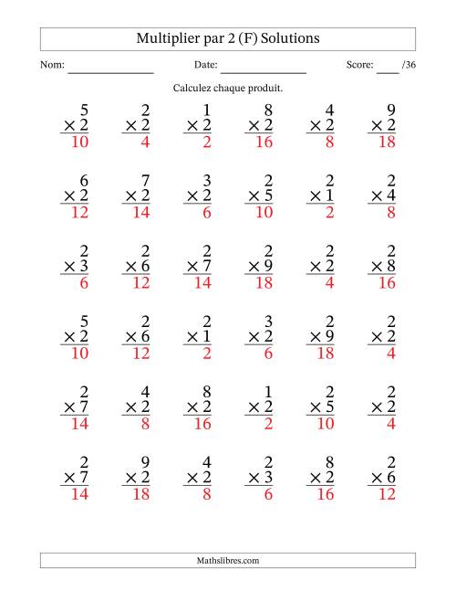 Multiplier (1 à 9) par 2 (36 Questions) (F) page 2