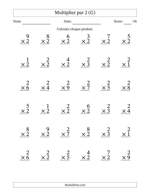 Multiplier (1 à 9) par 2 (36 Questions) (G)
