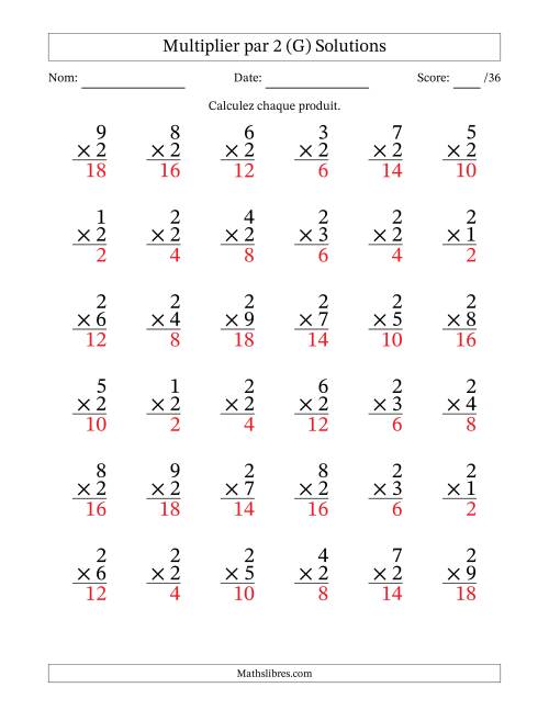 Multiplier (1 à 9) par 2 (36 Questions) (G) page 2