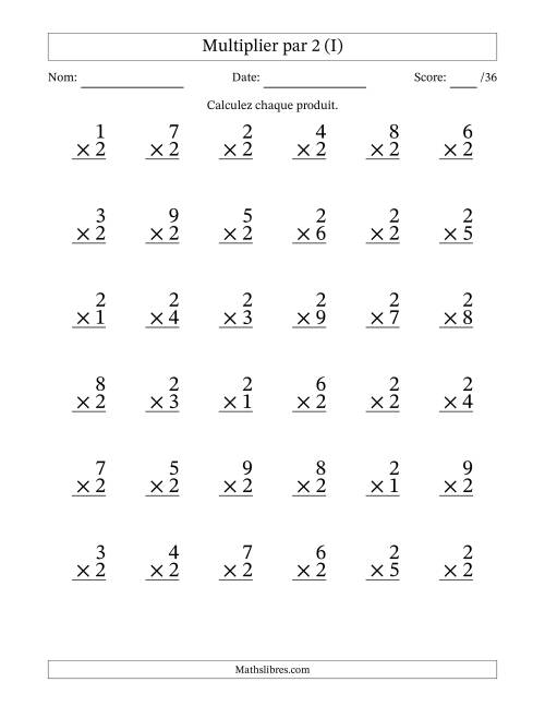 Multiplier (1 à 9) par 2 (36 Questions) (I)