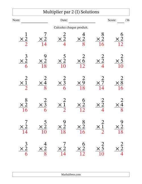 Multiplier (1 à 9) par 2 (36 Questions) (I) page 2