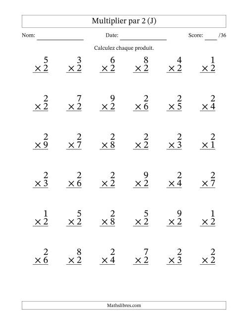 Multiplier (1 à 9) par 2 (36 Questions) (J)