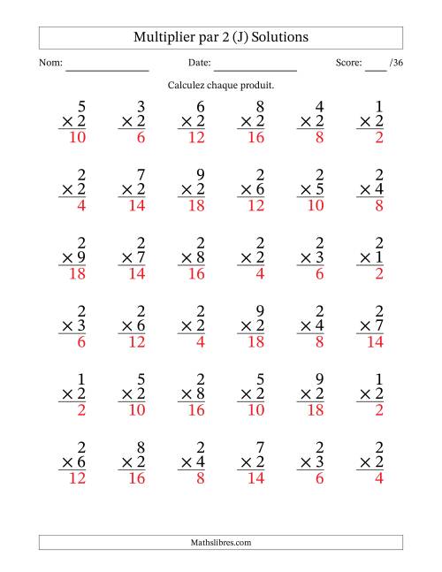Multiplier (1 à 9) par 2 (36 Questions) (J) page 2