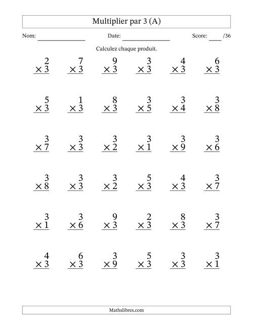 Multiplier (1 à 9) par 3 (36 Questions) (A)