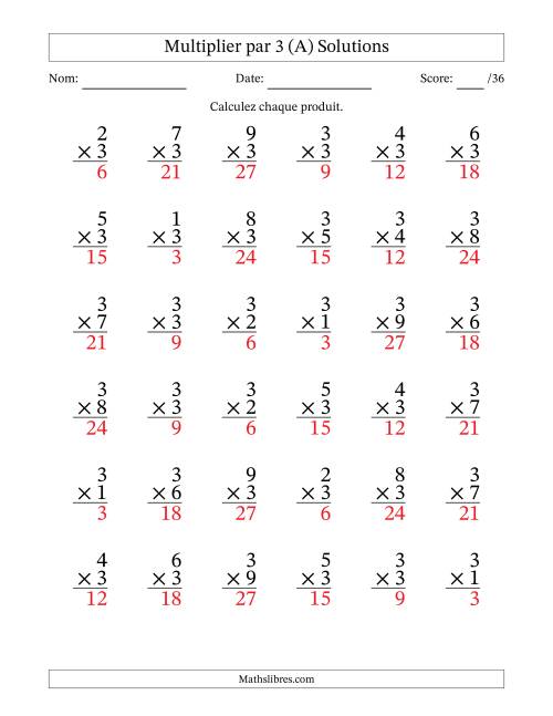 Multiplier (1 à 9) par 3 (36 Questions) (A) page 2