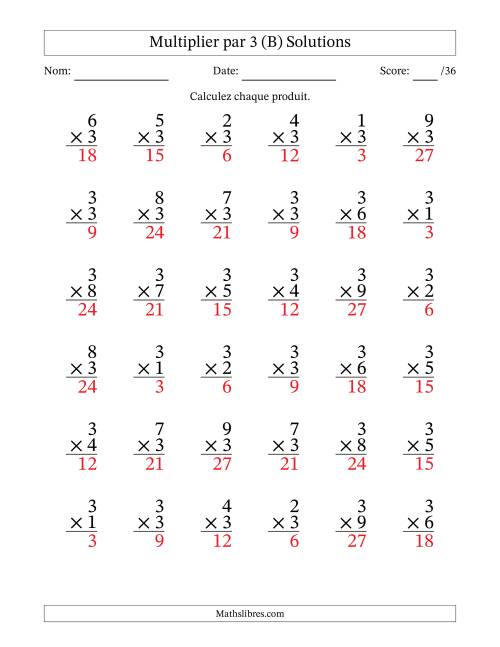 Multiplier (1 à 9) par 3 (36 Questions) (B) page 2