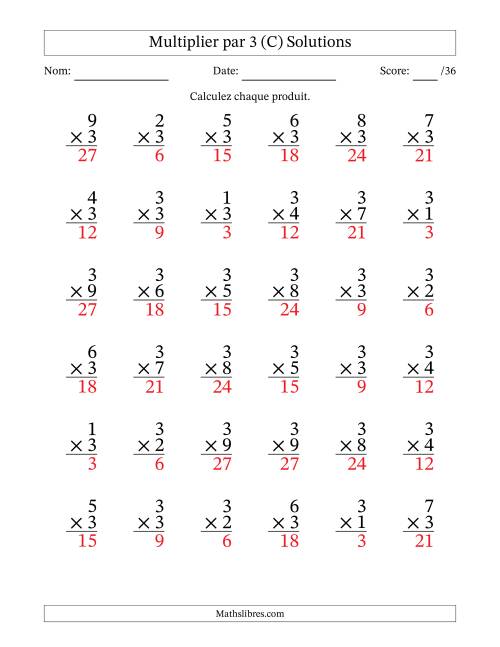 Multiplier (1 à 9) par 3 (36 Questions) (C) page 2