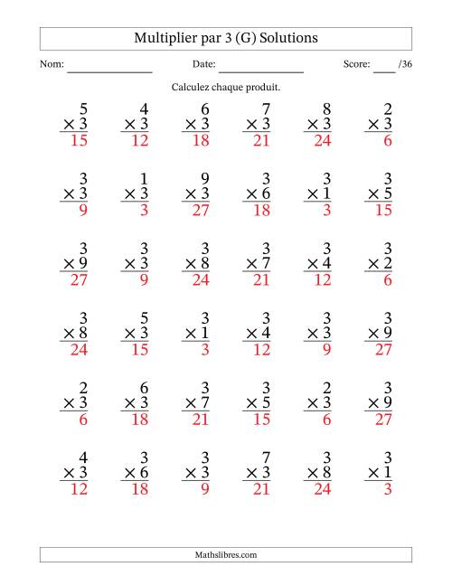 Multiplier (1 à 9) par 3 (36 Questions) (G) page 2