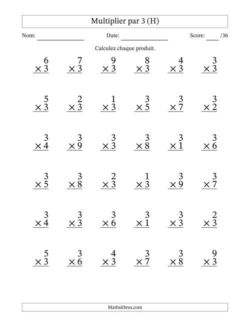 Multiplier (1 à 9) par 3 (36 Questions) (H)
