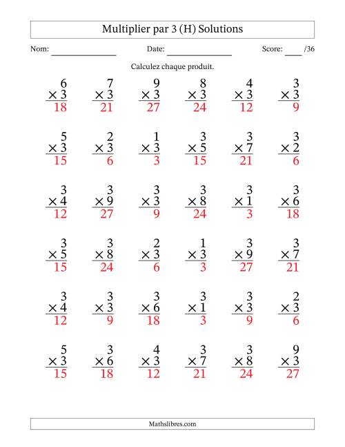 Multiplier (1 à 9) par 3 (36 Questions) (H) page 2