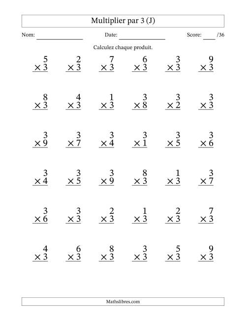 Multiplier (1 à 9) par 3 (36 Questions) (J)