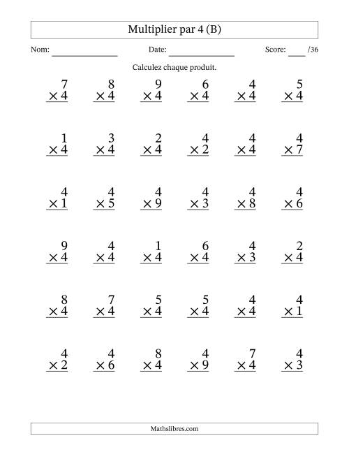 Multiplier (1 à 9) par 4 (36 Questions) (B)