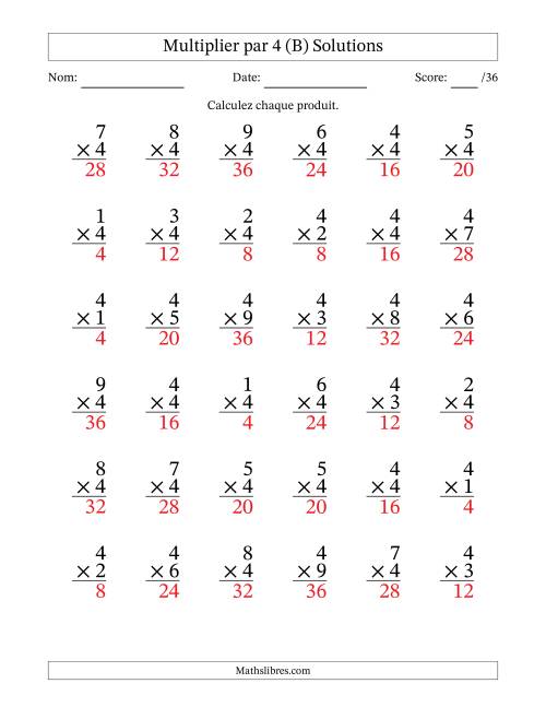 Multiplier (1 à 9) par 4 (36 Questions) (B) page 2