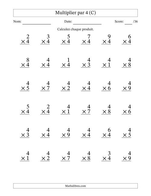 Multiplier (1 à 9) par 4 (36 Questions) (C)