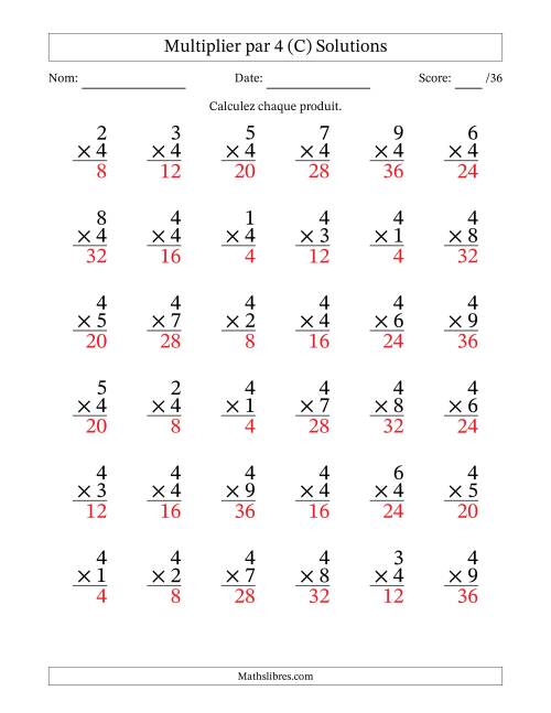 Multiplier (1 à 9) par 4 (36 Questions) (C) page 2