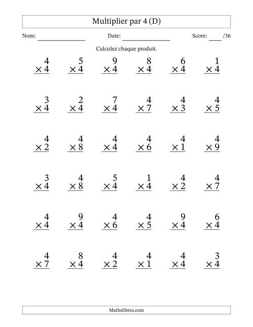 Multiplier (1 à 9) par 4 (36 Questions) (D)