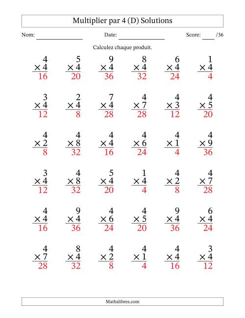 Multiplier (1 à 9) par 4 (36 Questions) (D) page 2