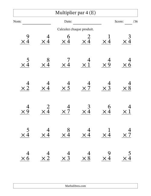 Multiplier (1 à 9) par 4 (36 Questions) (E)