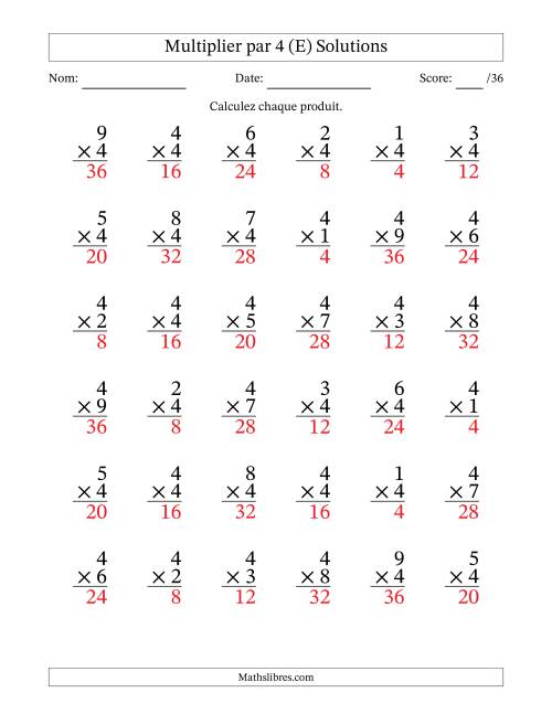 Multiplier (1 à 9) par 4 (36 Questions) (E) page 2