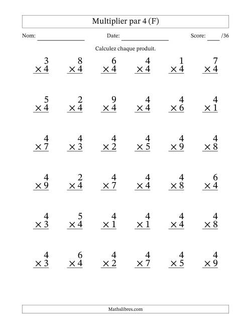 Multiplier (1 à 9) par 4 (36 Questions) (F)