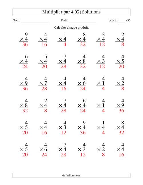 Multiplier (1 à 9) par 4 (36 Questions) (G) page 2