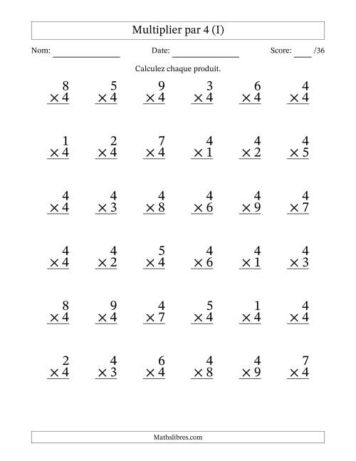 Multiplier (1 à 9) par 4 (36 Questions) (I)