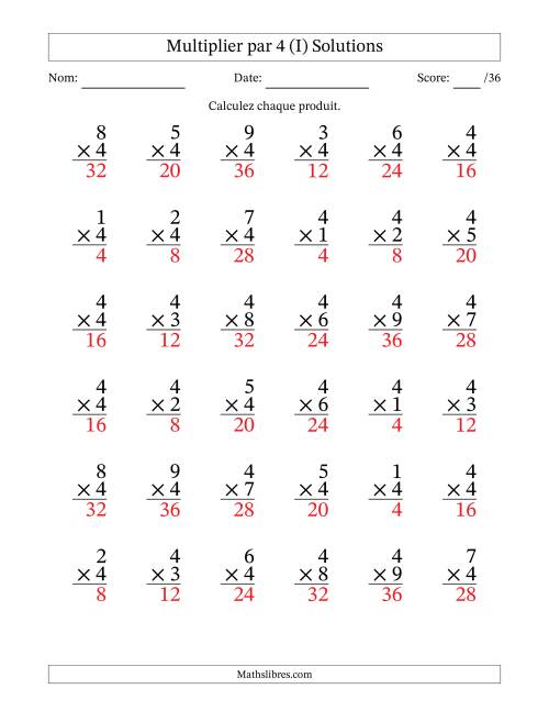 Multiplier (1 à 9) par 4 (36 Questions) (I) page 2
