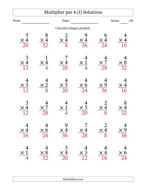 Multiplier (1 à 9) par 4 (36 Questions) (J) page 2
