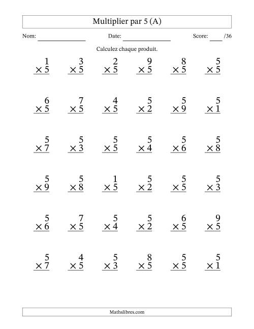 Multiplier (1 à 9) par 5 (36 Questions) (A)