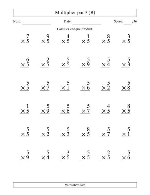 Multiplier (1 à 9) par 5 (36 Questions) (B)