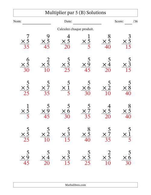 Multiplier (1 à 9) par 5 (36 Questions) (B) page 2