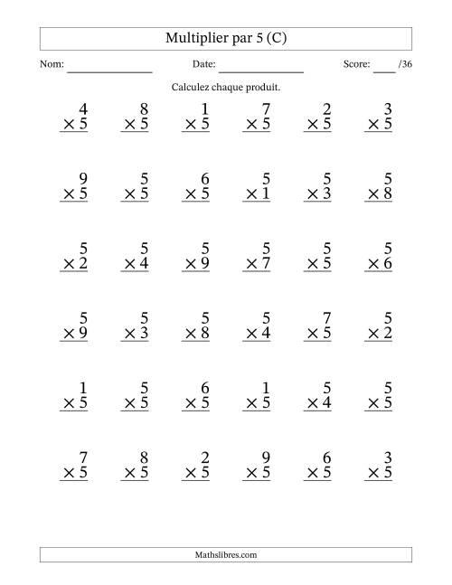 Multiplier (1 à 9) par 5 (36 Questions) (C)