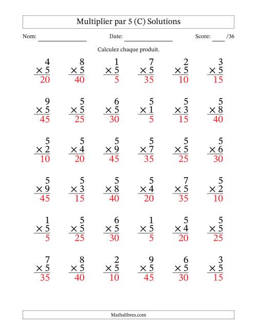 Multiplier (1 à 9) par 5 (36 Questions) (C) page 2