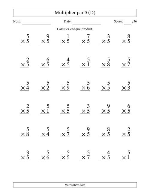 Multiplier (1 à 9) par 5 (36 Questions) (D)