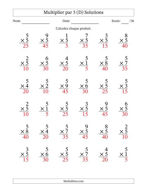 Multiplier (1 à 9) par 5 (36 Questions) (D) page 2