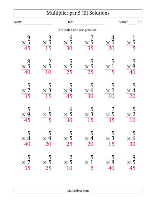 Multiplier (1 à 9) par 5 (36 Questions) (E) page 2
