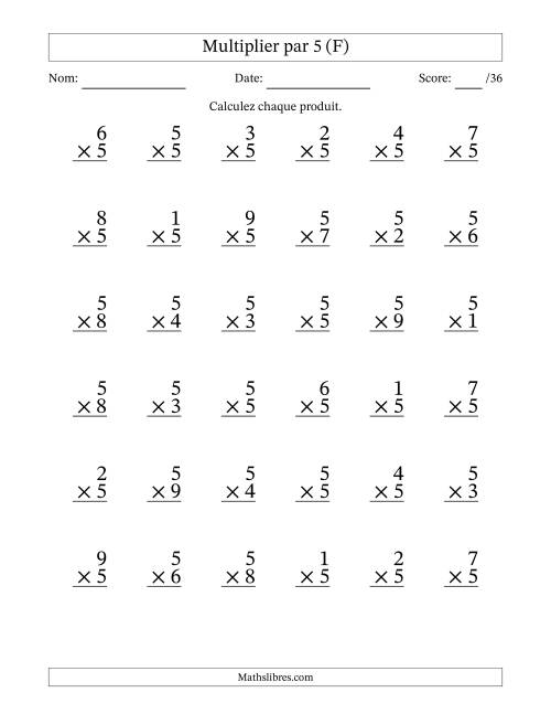 Multiplier (1 à 9) par 5 (36 Questions) (F)