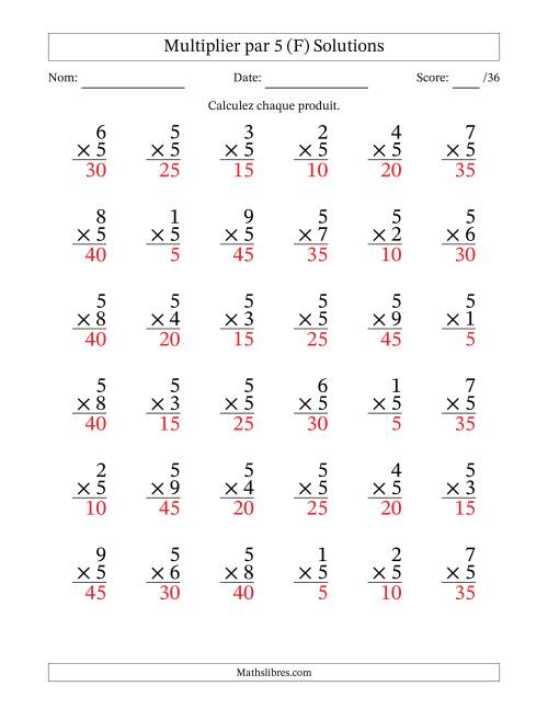 Multiplier (1 à 9) par 5 (36 Questions) (F) page 2