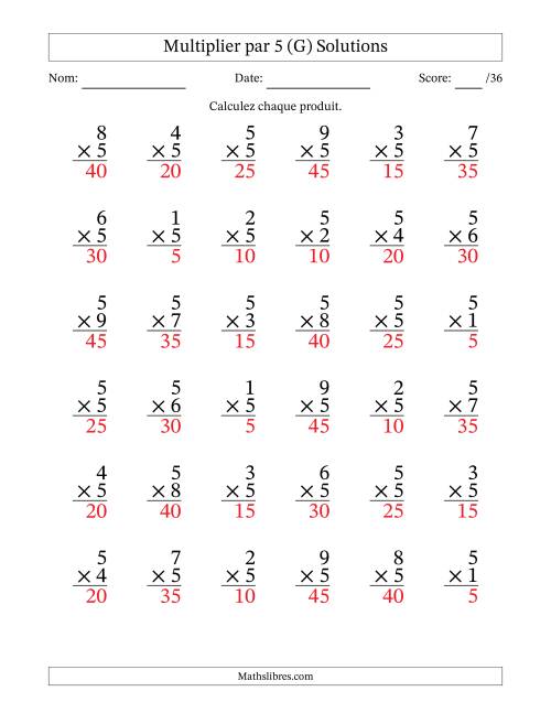 Multiplier (1 à 9) par 5 (36 Questions) (G) page 2