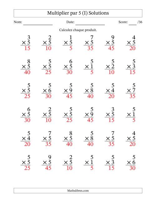 Multiplier (1 à 9) par 5 (36 Questions) (I) page 2