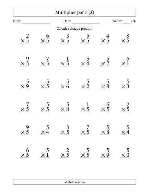 Multiplier (1 à 9) par 5 (36 Questions) (J)